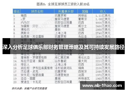 深入分析足球俱乐部财务管理策略及其可持续发展路径